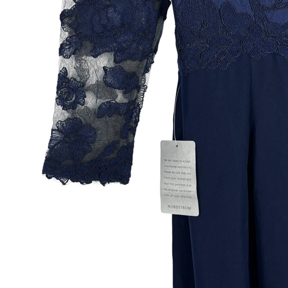 TADASHI SHOJI ART2132LX PEONY LACE ROYAL NAVY EMBROIDERED STRETCH CREPE GOWN - Picture 11 of 16